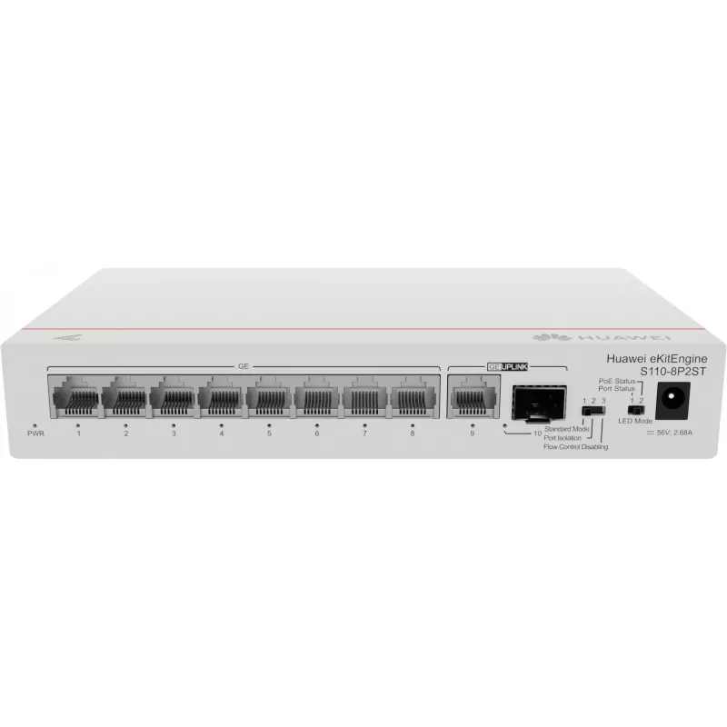 HUAWEI eKit S110 Series S110-8P2ST neřízený L2 Gigabit Ethernet (10/100/1000) Power over Ethernet (PoE) sivá