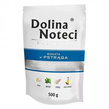 Dolina Noteci Premium mokré krmivo pre psov bohaté na pstruha, 500 g