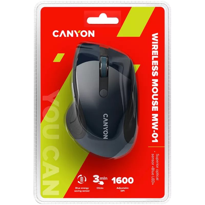 CANYON myš MW-01 BlueLED bezdrôtová modrá sivá