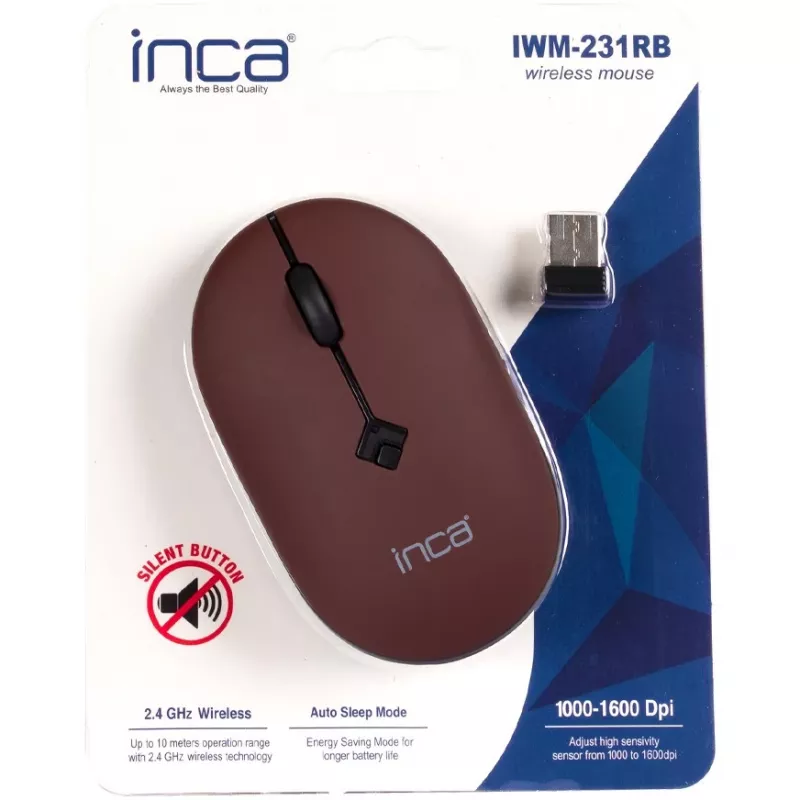 INCA myš IWM-231RB 1600 DPI, bezdrôtová, 4 tlačidlá, hnedá, 2,4 GHz