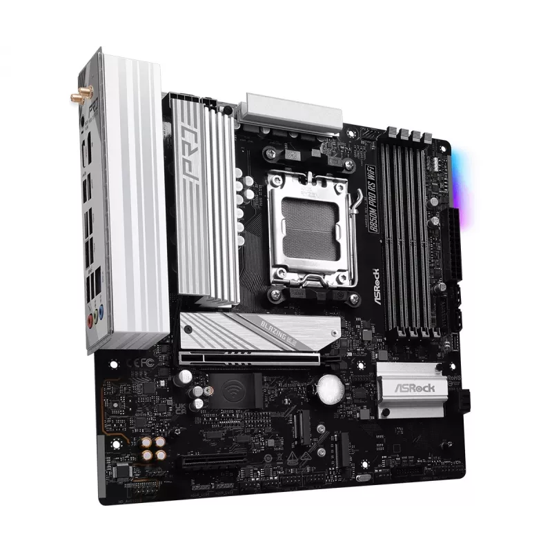 ASRock B850M Pro RS WiFi základná doska — AMD B850, socket AM5, microATX, DDR5, 4 DIMM, 256GB, Wi-Fi 6E, 2.5Gb LAN, 3x M.2