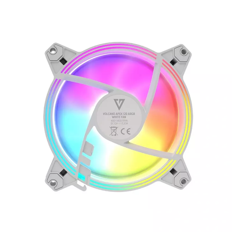 120mm skriňový ventilátor MODECOM VOLCANO APEX 120 ARGB biely — 120mm ARGB chladiaci ventilátor