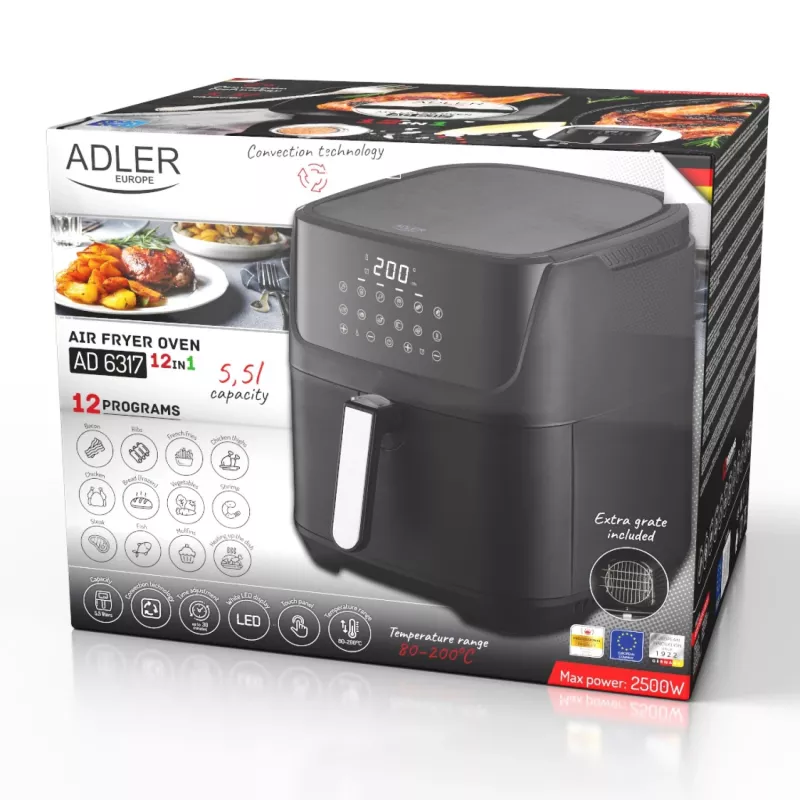 Teplovzdušná fritéza - 12 programov 5,5 L Adler