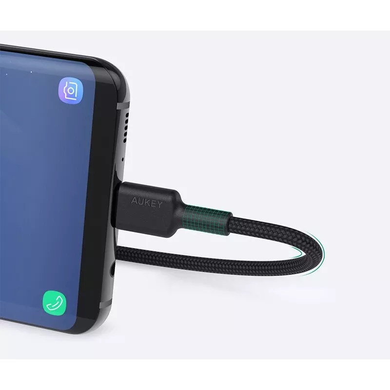 AUKEY CB-CD30 kábel USB-A na USB-C 0,9 m, nylonový oplet, 60W PD, 3A, čierny