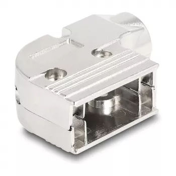 DELOCK D-Sub puzdro 9-pólové zahnuté 90° odľahčenie kábla, strieborný plast, 33×47×16 mm