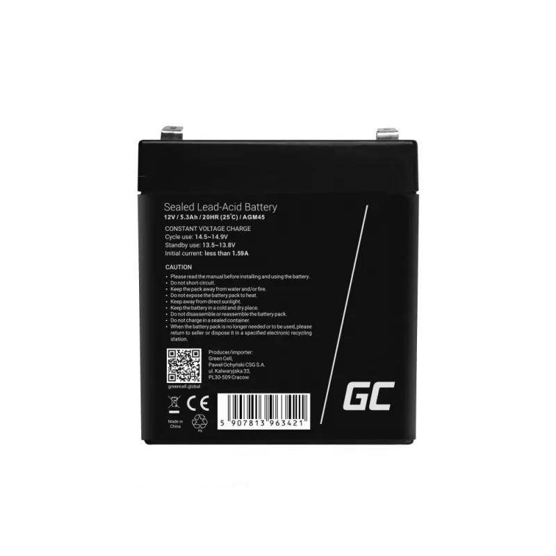 Green Cell AGM45 UPS batéria, uzavretá olovená (VRLA), 12 V, 5,3 Ah