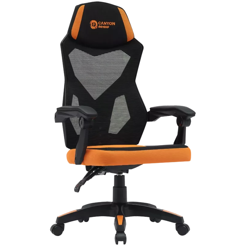 Herná stolička CANYON Wave MCH02 — mesh operadlo, ergonomický dizajn, čierna/oranžová