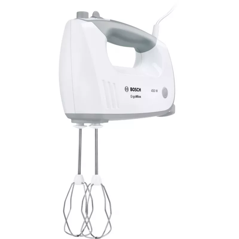 Ručný mixér Bosch MFQ36400 — 450 W, 5 rýchlostí, turbo, 1,3 m kábel, sivý/biely
