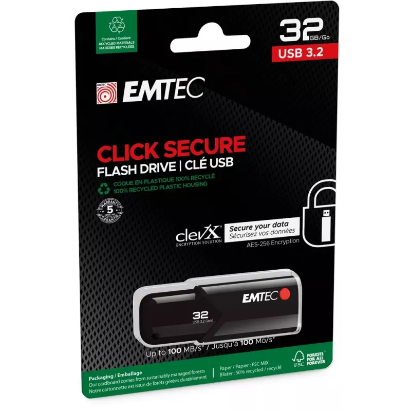USB flash disk EMTEC B120 Click Secure 32 GB USB Type-A 3.2 Gen 2 (3.1 Gen 2) čierny