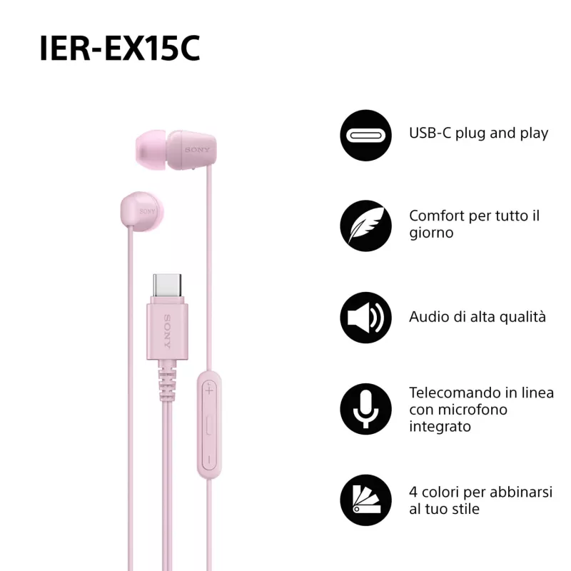 Sony IER-EX15C headset káblový in-ear hovory/hudba USB Type-C ružový