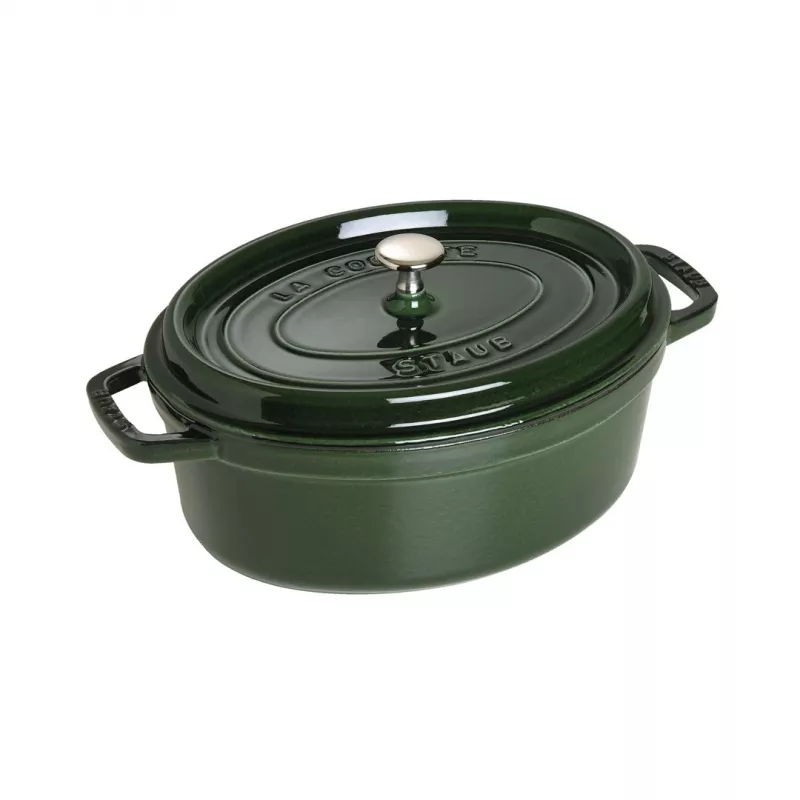 Staub La Cocotte 33 cm oválna pečacia panvica z liatiny, bazalkovo zelená