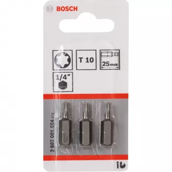 Bosch skrutkovací bit extra tvrdý, 3 ks, Torx, T10, oceľ, T10, 25 mm