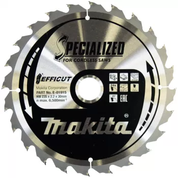 Makita Efficut – kotúč na okružnú pílu – na drevo – 235 mm – 24 zubov – pre Makita DHS900, DHS900Z, DHS900ZU (E-01915)