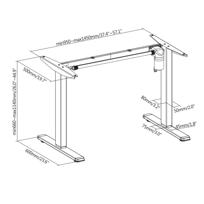 Ergo Office Jednomotorový elektrický stôl, na státie, max. 80 kg, max. výška 1160 mm, ER-443