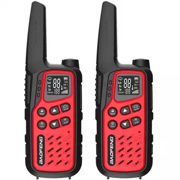 Prenosná vysielačka Baofeng BF-T25E — 16 kanálov, 0,5 W, Li-Ion 1400 mAh, sada 2 ks (červená)