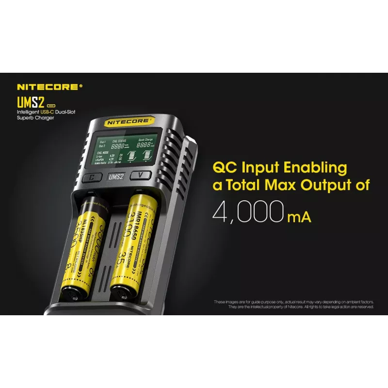 Nitecore UMS2 nabíjačka batérií domáca batéria DC lítium-iónová nikel-kadmiová