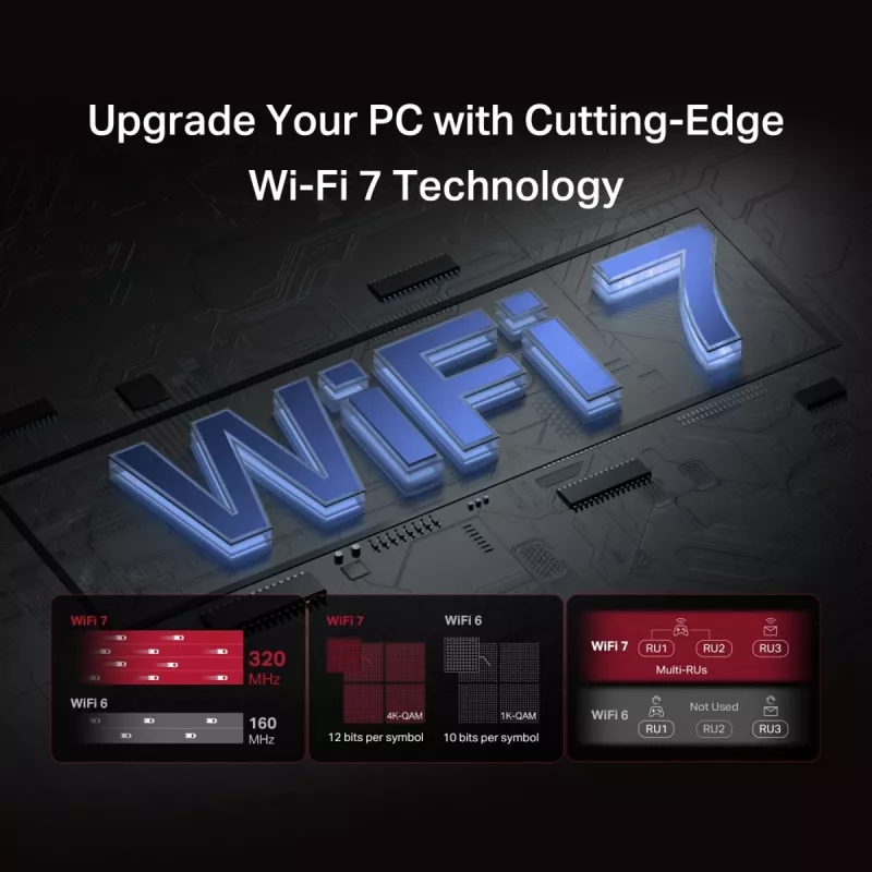 PCIe Tri-Band WiFi 7 adaptér MERCUSYS MA47BE — vysokorýchlostné WLAN pripojenie