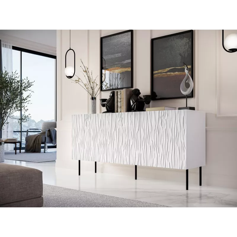 Komoda Cama Meble JUNGLE 152x40.5x74.5 cm biela matná s čiernymi nohami