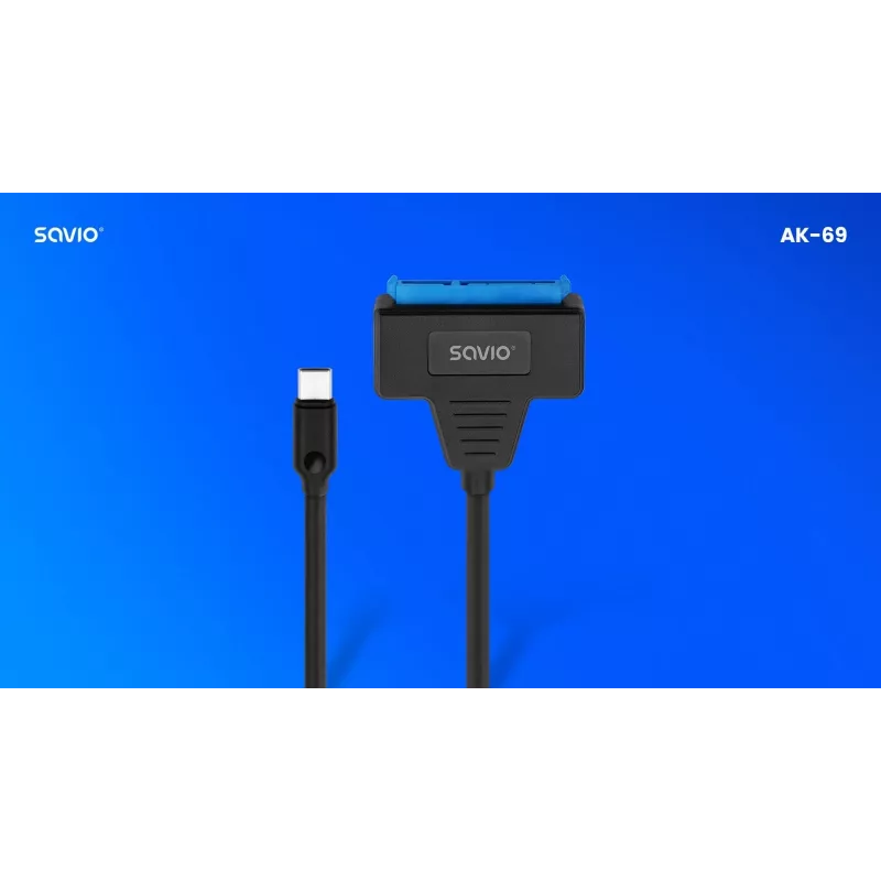 SAVIO SATA na USB-C kábel AK-69, SATA samica na USB-C samec, USB 3.2 Gen 1 (5 Gbit/s), 0,25 m, čierny