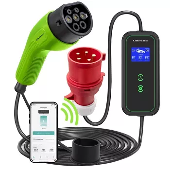 Qoltec mobilná nabíjačka pre elektromobily nastaviteľná 2v1 Type2 | 7kW | 230V | CEE 3 PIN | Wi-Fi | LCD | prenosná | wallbox | 5m