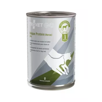 Mokré krmivo pre psov TROVET Horse Adult 400 g — veterinárna diéta, konská príchuť, 82 % vlhkosť, 8,5 % bielkoviny, 5 % tuk