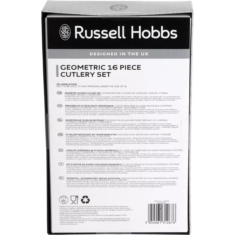 Sada príborov Russell Hobbs RH01519EU7 16-dielna geometrický dizajn, nehrdzavejúca oceľ