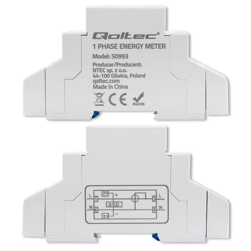 Jednofázový elektronický merač QOLTEC 50993 230V 30A