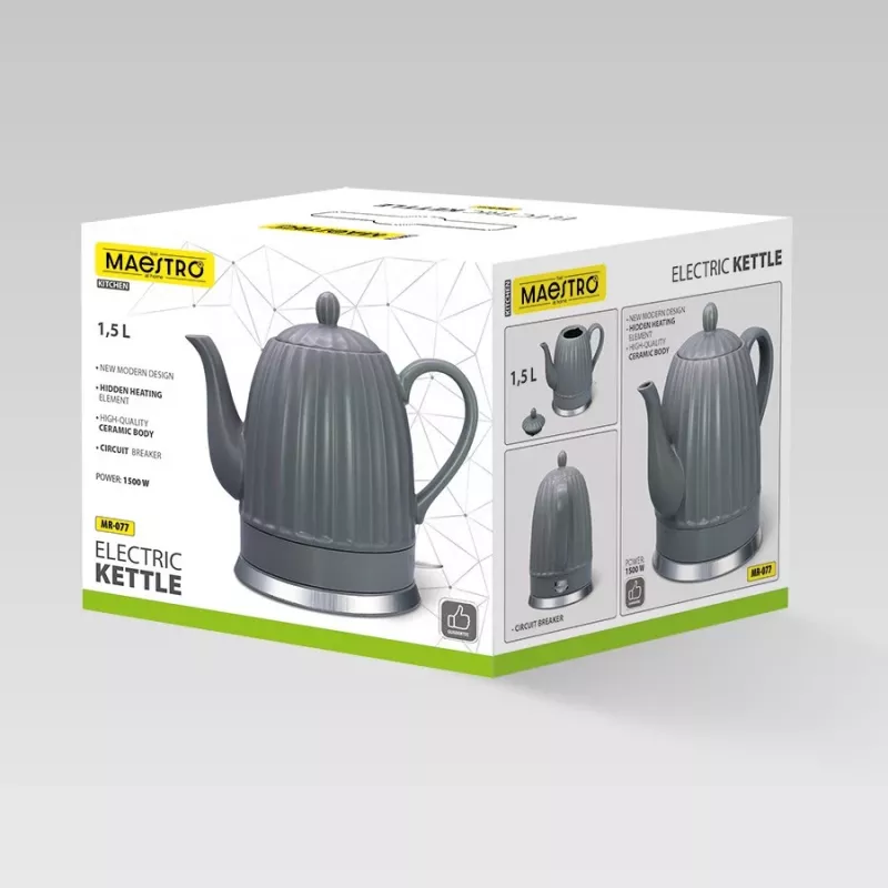 Rýchlovarná kanvica Maestro MR-077, 1,5 l, 1500 W, keramické telo, sivá