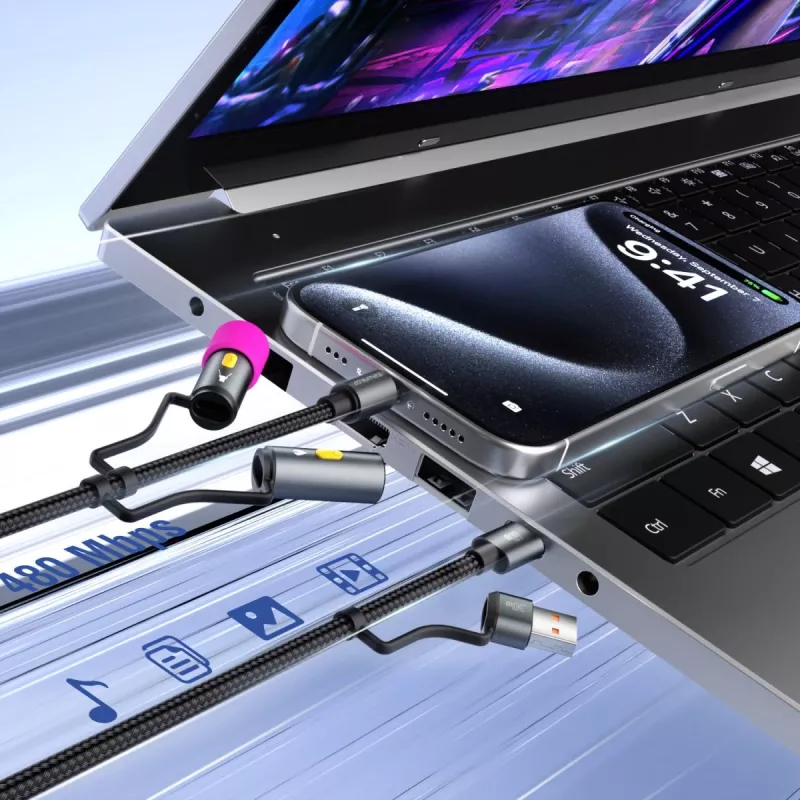 4smarts sada káblov USB-C 4 v 1 Explorer, 60 W, 1 m, čierna