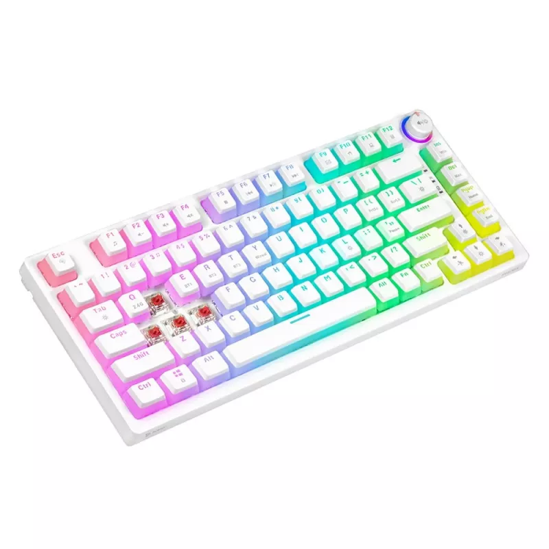 Herná klávesnica Savio Phenix WHITE GAT RED PUD káblová bezdrôtová USB Bluetooth RGB LED