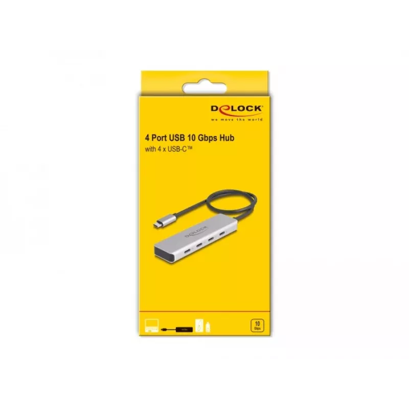 DeLOCK USB Type-C hub 10 Gbps 4 porty hliník sivý