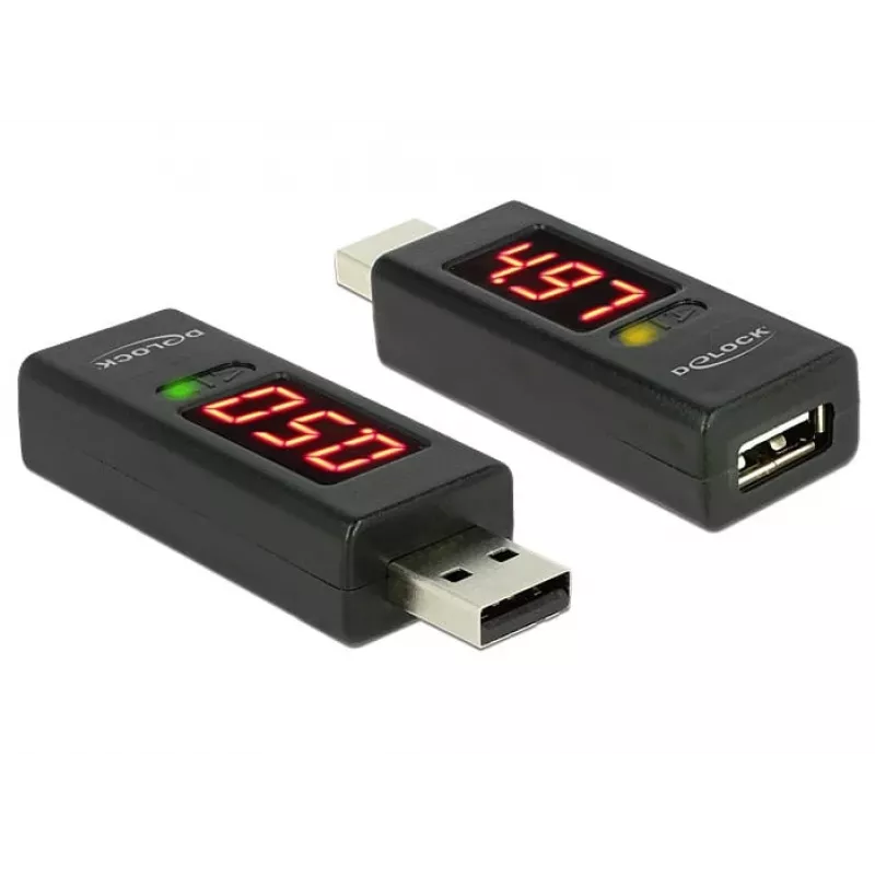 DeLOCK 65569 USB 2.0 adaptér testera napätia a prúdu, čierny
