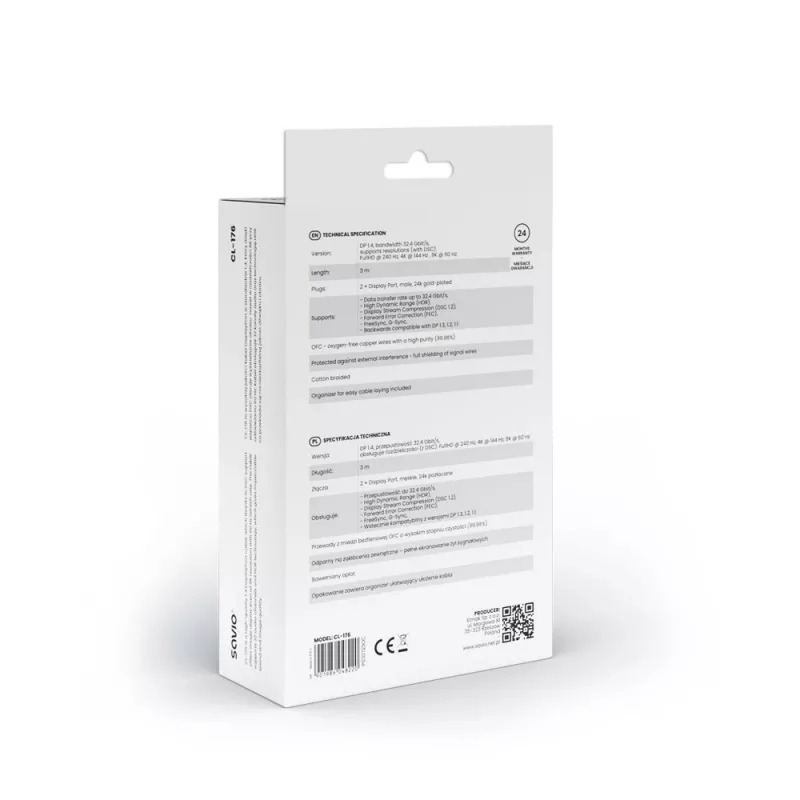 SAVIO DISPLAYPORT (M) - DISPLAYPORT (M) KÁBEL, V1.4, 3 m, CL-176