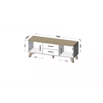 Cama RTV stojan LOTTA 140cm biely + sonoma dub