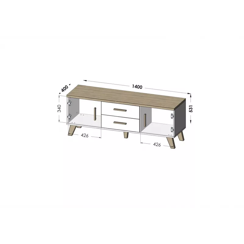 Cama RTV stojan LOTTA 140cm biely + sonoma dub