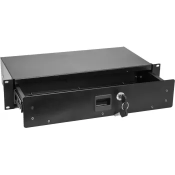 Rack zásuvka Omnitronic SN-2 2U so zámkom – 2U výsuvná zásuvka na zariadenia pre 19-palcové racky
