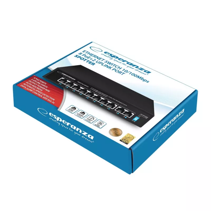 Esperanza ENS106 10-portový PoE switch 10/100 96 W