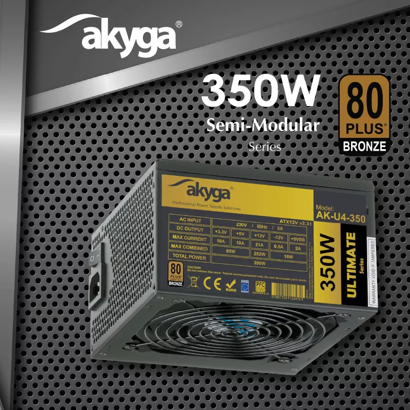 Akyga AK-U4-350 Ultimate 350 W ATX napájací zdroj, 80 PLUS Bronze, aktívne PFC, 120 mm ventilátor