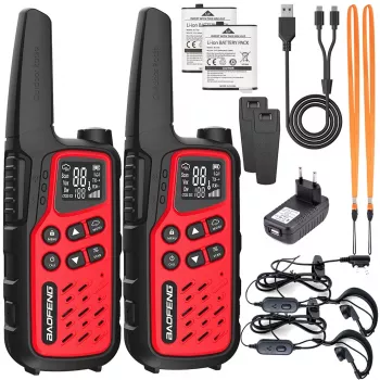 Prenosná vysielačka Baofeng BF-T25E — 16 kanálov, 0,5 W, Li-Ion 1400 mAh, sada 2 ks (červená)