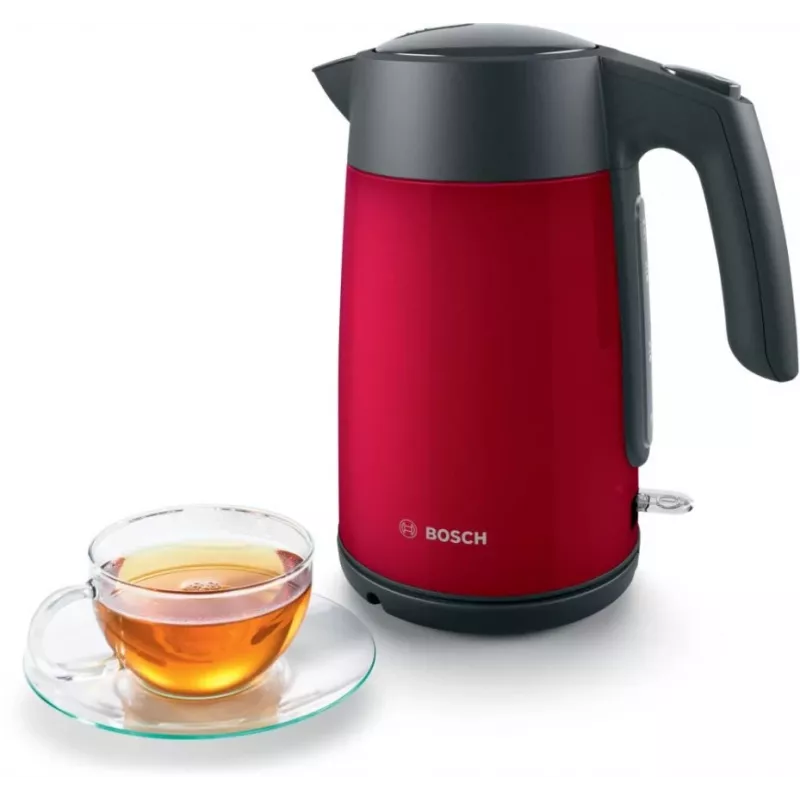 Elektrická kanvica Bosch TWK7L464 – objem 1,7 L, 2400 W, červená, plastové telo