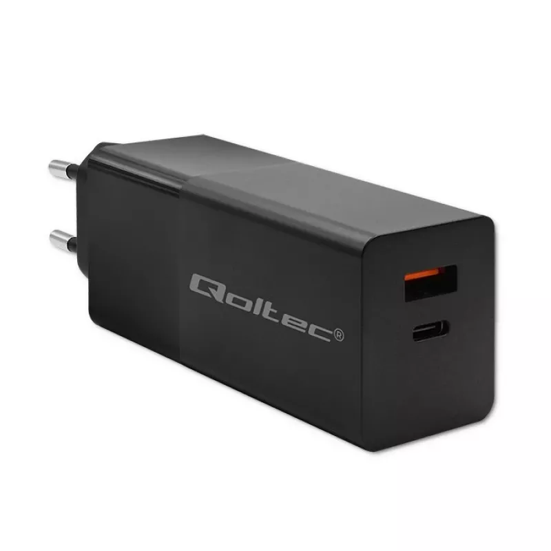 Qoltec 52382 GaN POWER PRO nabíjačka | 1xUSB Type C | 1xUSB A | 100W | 5-20V | 1.5-5A | PD | čierna