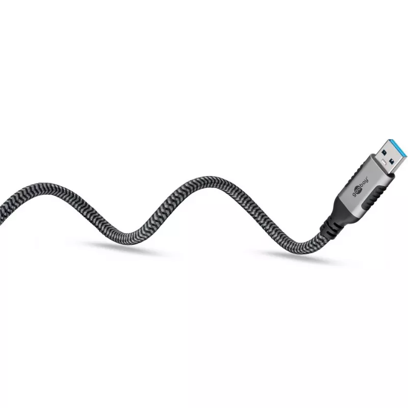 Ethernetový kábel USB-A 3.2 Gen1 konektor samec > RJ-45 konektor samec, LAN adaptér čierny/strieborný, 3 metre, pletený textilný plášť