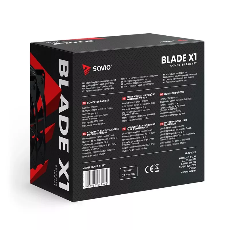 SAVIO BLADE X1 sada ventilátorov, 3 x 120 mm, 4-pinový PWM, čierna