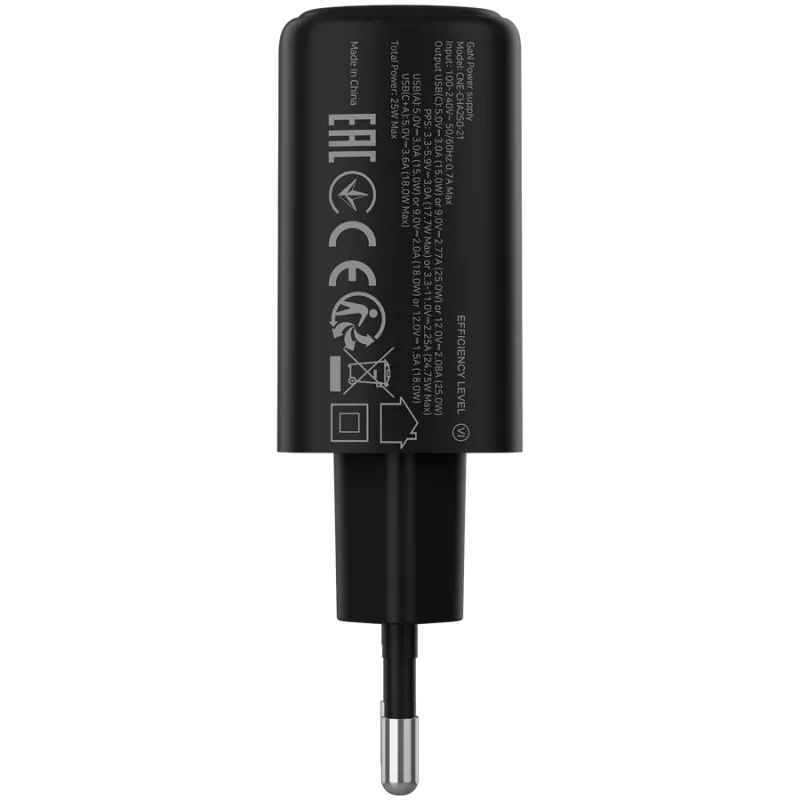 CANYON nabíjačka OnCharge 250 25W 1xPD 1xQC EU čierna