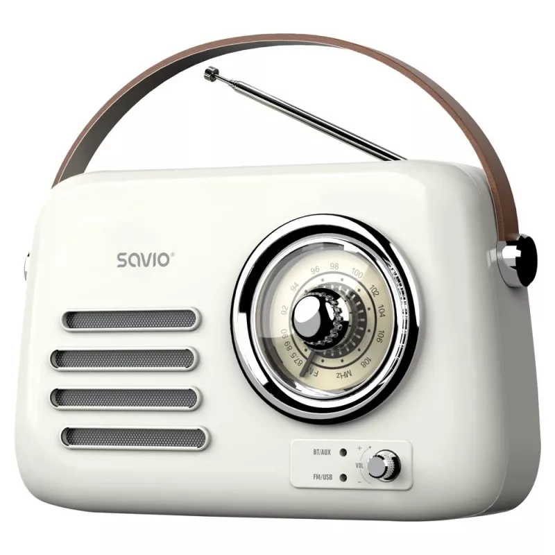 Prenosné rádio SAVIO RS-02 — analógový FM tuner, Bluetooth 5.3, napájanie USB, 3 W, biela
