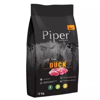 Suché krmivo pre psov Dolina Noteci Piper Animals s kačicou 12 kg — dospelý, všetky veľkosti plemien, 27 % proteínu, 16 % tuku