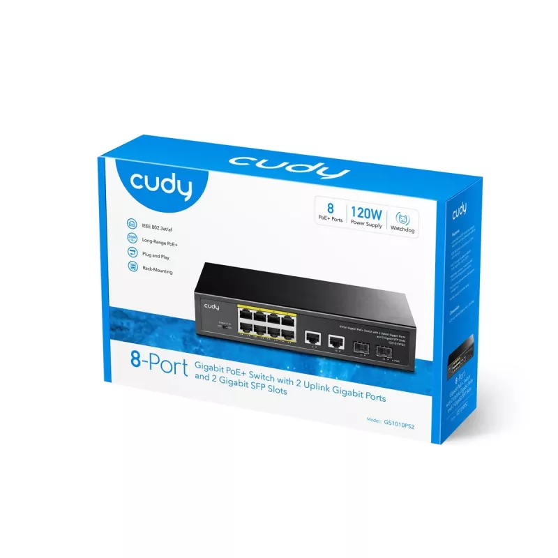 Cudy GS1010PS2 sieťový switch neupravovateľný Gigabit Ethernet (10/100/1000) Power over Ethernet (PoE) čierny