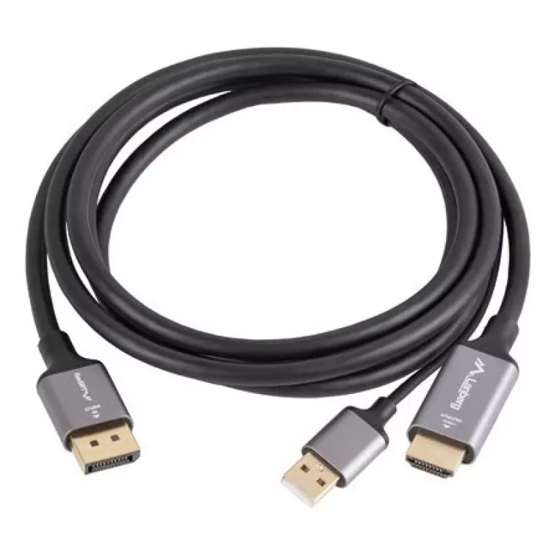 Lanberg CA-HDDP-20CU-0018-BK videokábel adaptér 1,8 m DisplayPort HDMI + USB čierny, strieborný