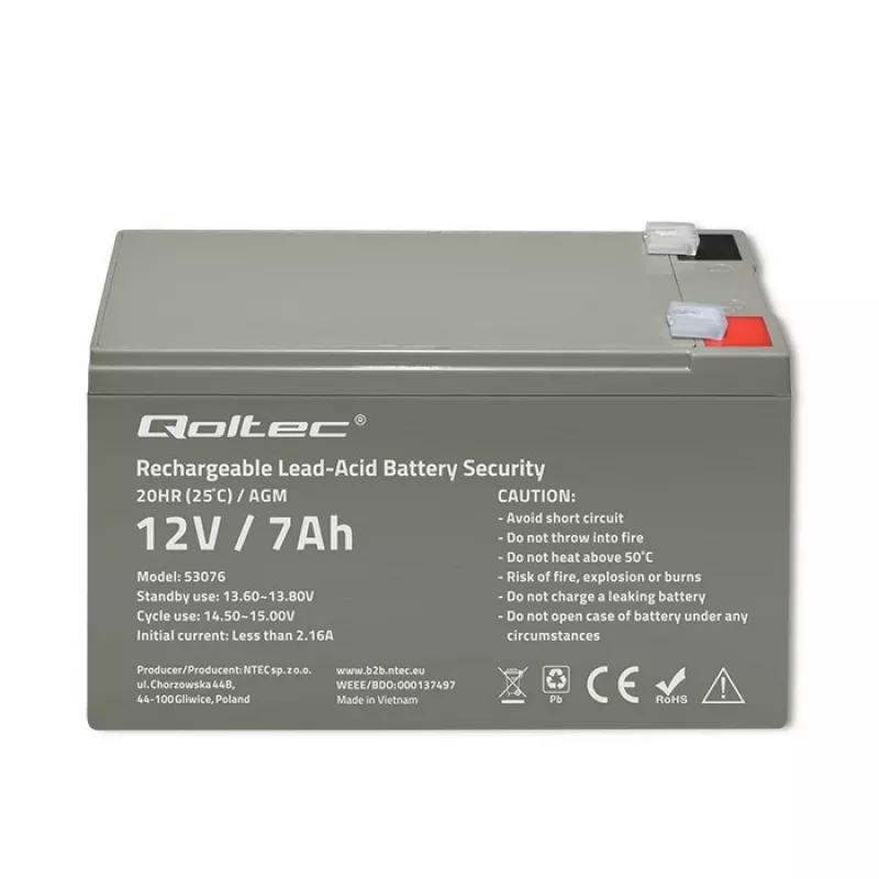 Qoltec 53076 AGM batéria | 12V | 7Ah | bezpečnosť
