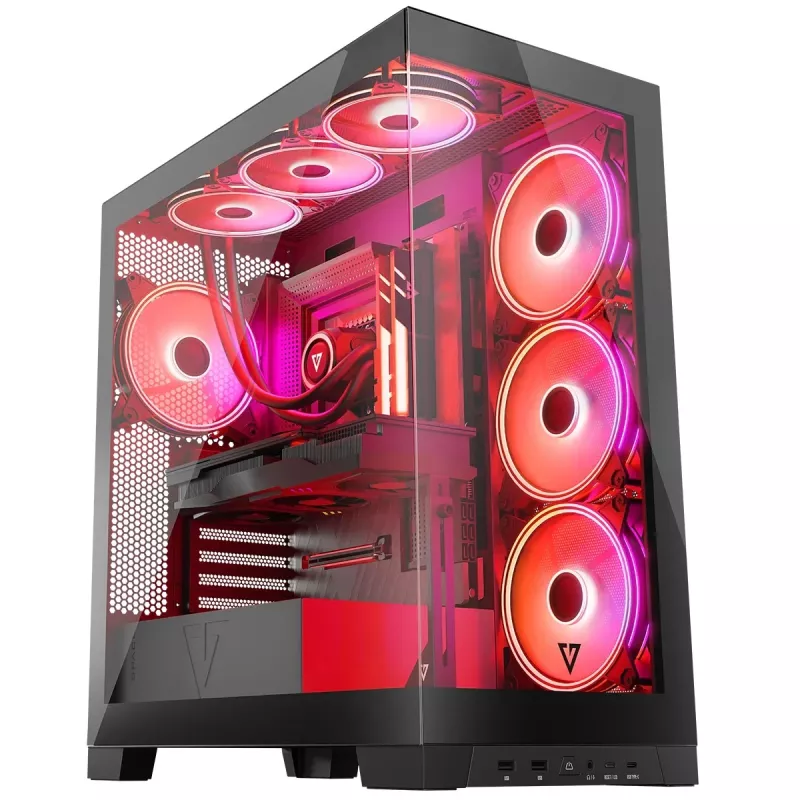 PC skriňa MODECOM Volcano SPACE APEX ARGB Midi Tower, tvrdené sklo, USB-C, podporuje ATX/microATX/Mini-ITX, GPU do 430 mm, CPU chladič do 180 mm